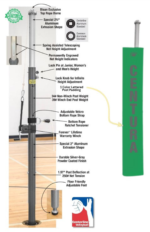 Centerline Aluminum Side-by-Side Double Court Volleyball System - Kelly Green