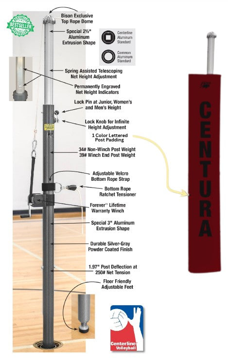 Centerline Aluminum Side-by-Side Double Court Volleyball System - Maroon