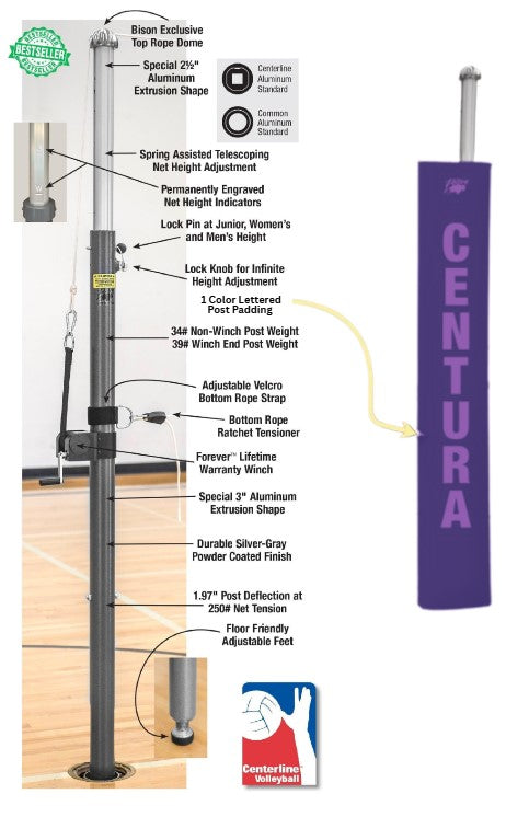 Centerline Aluminum Side-by-Side Double Court Volleyball System - Purple