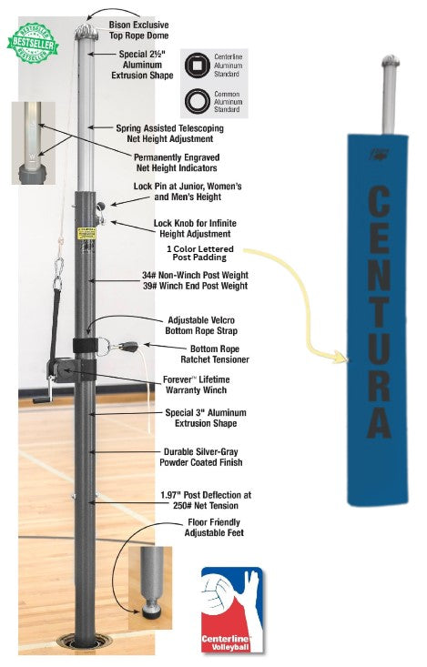 Centerline Aluminum Side-by-Side Double Court Volleyball System - Royal