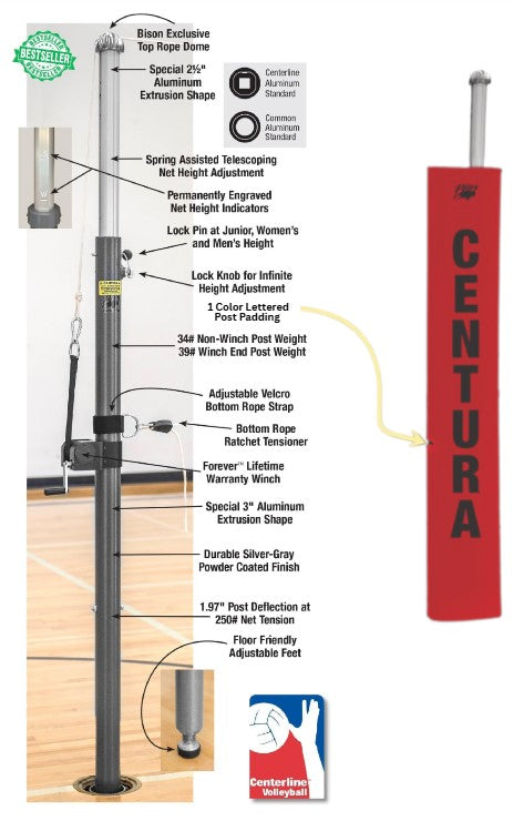Centerline Aluminum Side-by-Side Double Court Volleyball System - Scarlet