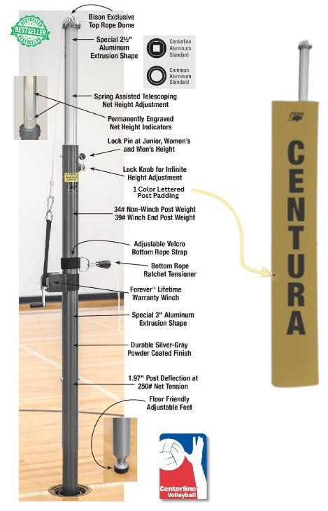 Centerline Aluminum Side-by-Side Double Court Volleyball System - Vegas Gold