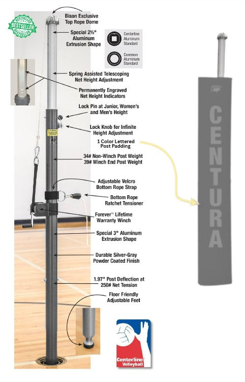 Centerline Elite Aluminum Double Court System without Sockets, Color: Gray