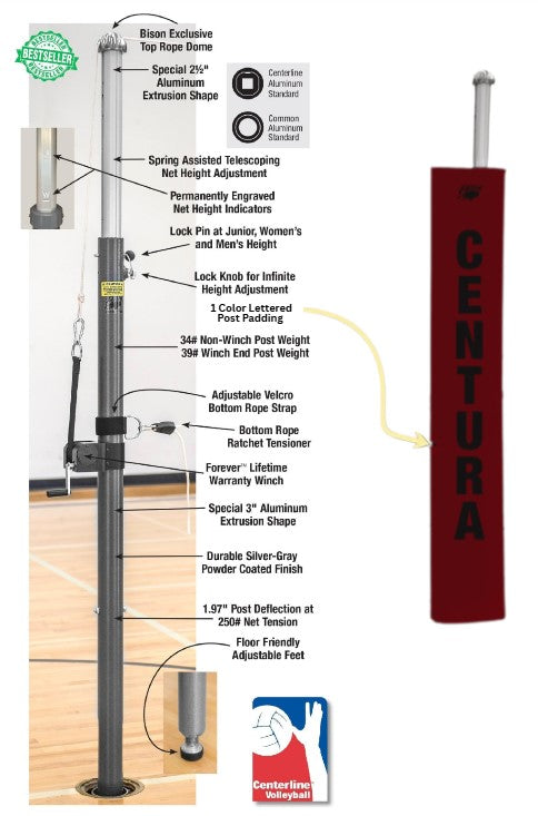 Centerline Elite Aluminum Double Court System without Sockets, Color: Maroon