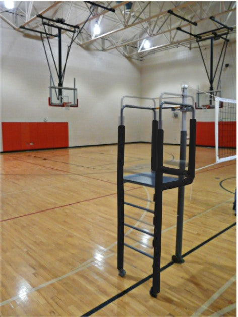 Adjustable Height Clamp-On Volleyball Officials Platform with Gray Padding - Black