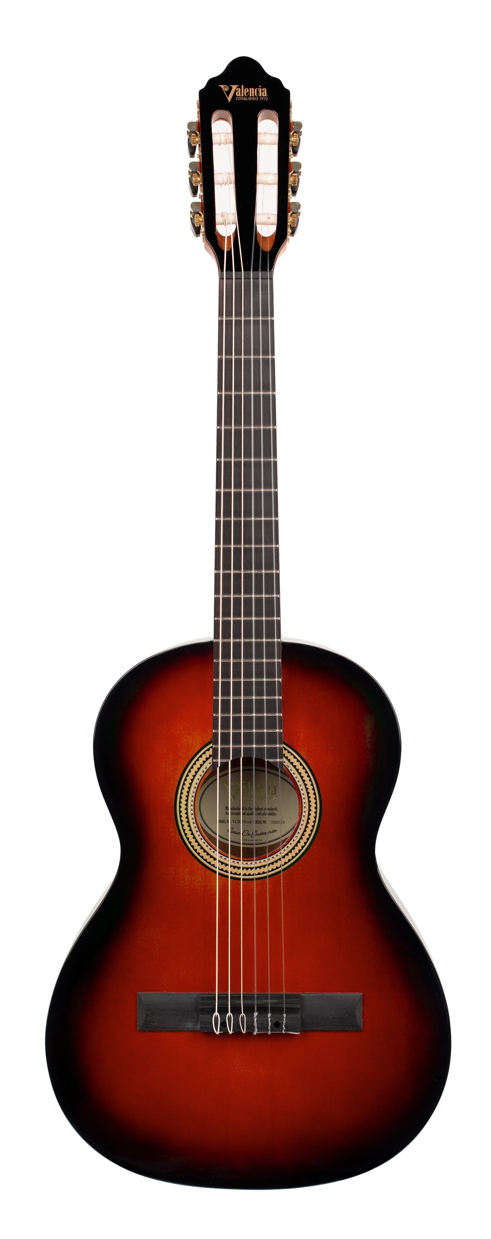 Valencia VC263HCSB 260 Series 3/4 Size Classical Guitar. Classic Sunburst Hybrid Slim Neck