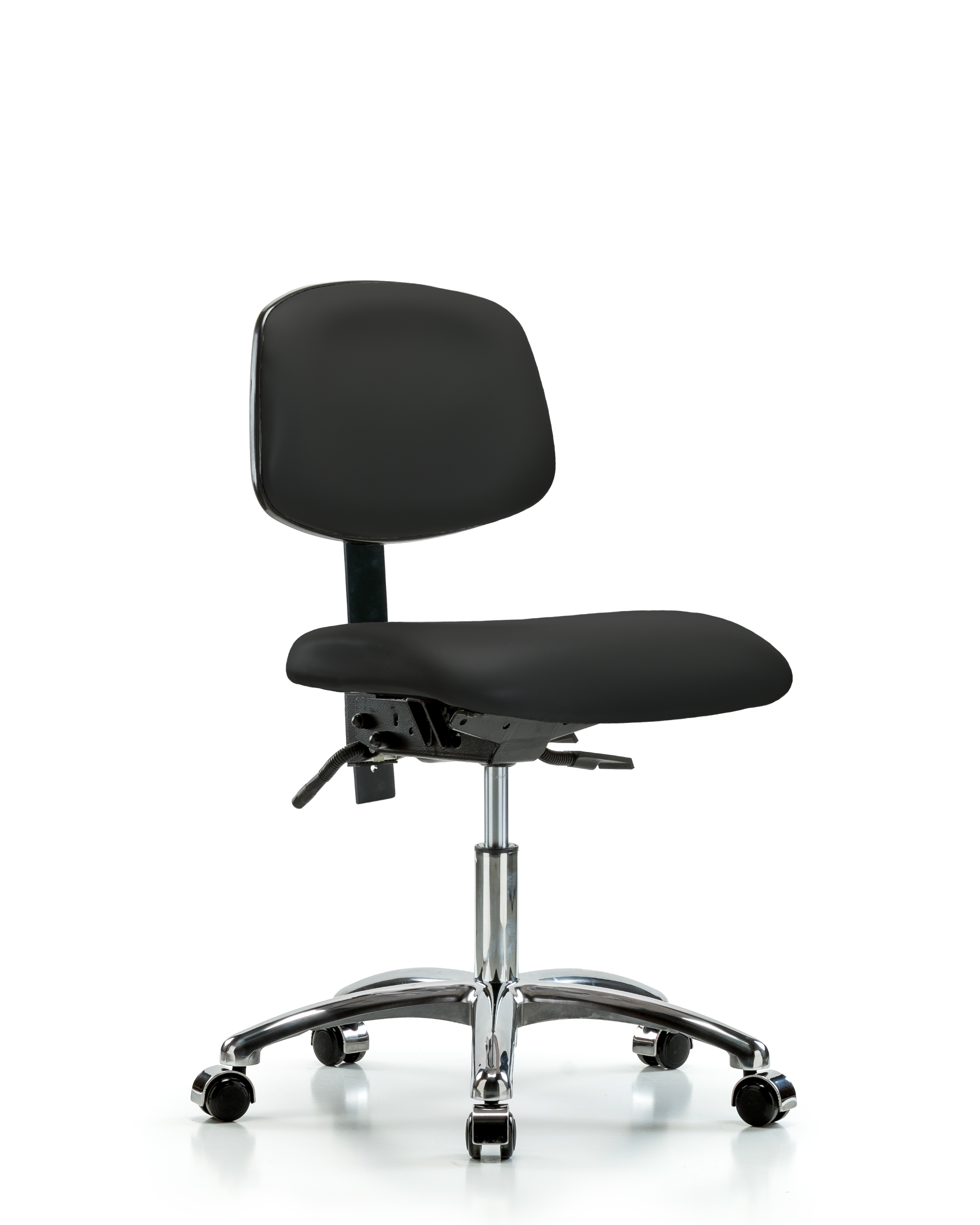 Rutledge Vinyl Chair Chrome - Desk Height with Casters in Black Trailblazer Vinyl