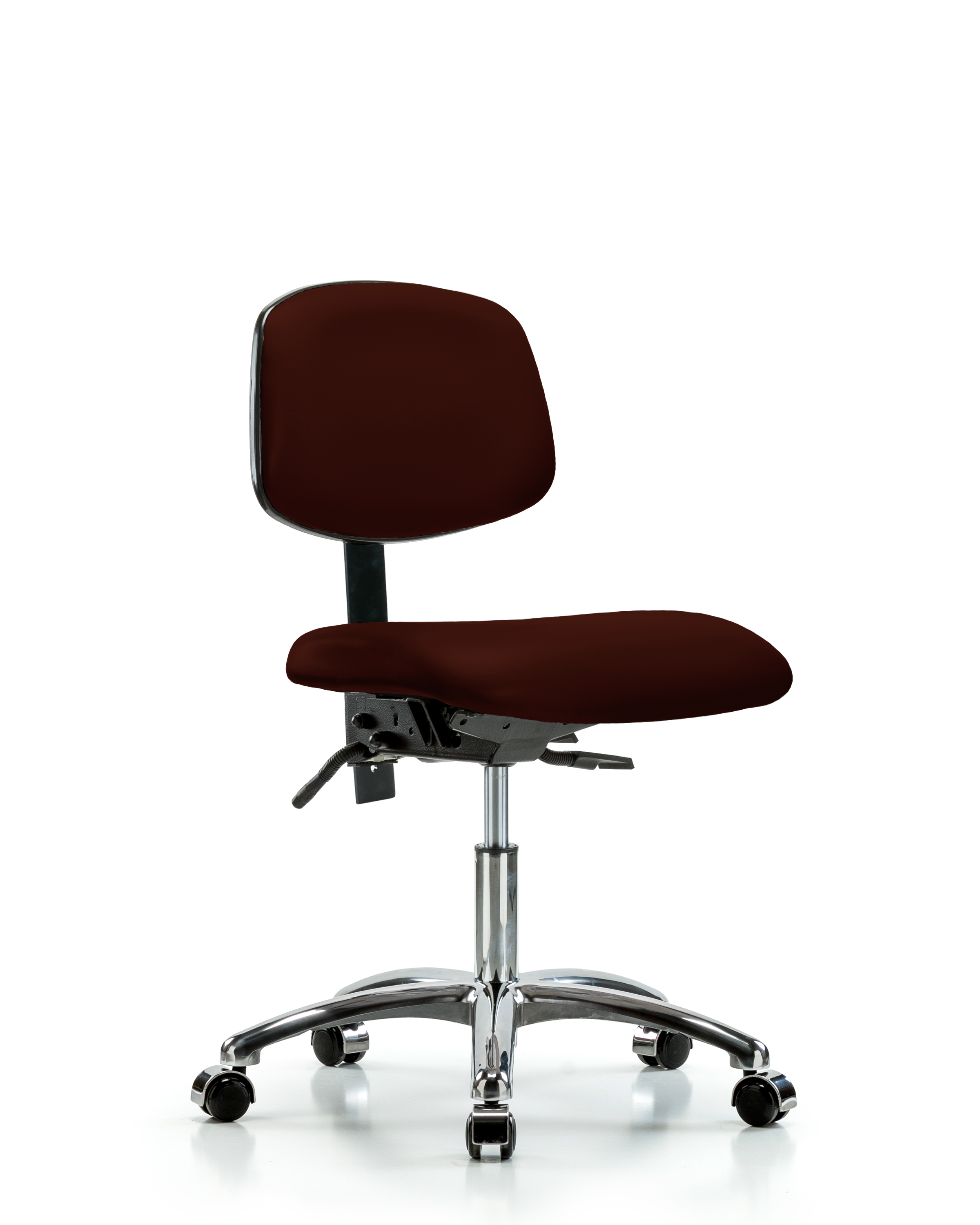Rutledge Vinyl Chair Chrome - Desk Height with Casters in Burgundy Trailblazer Vinyl