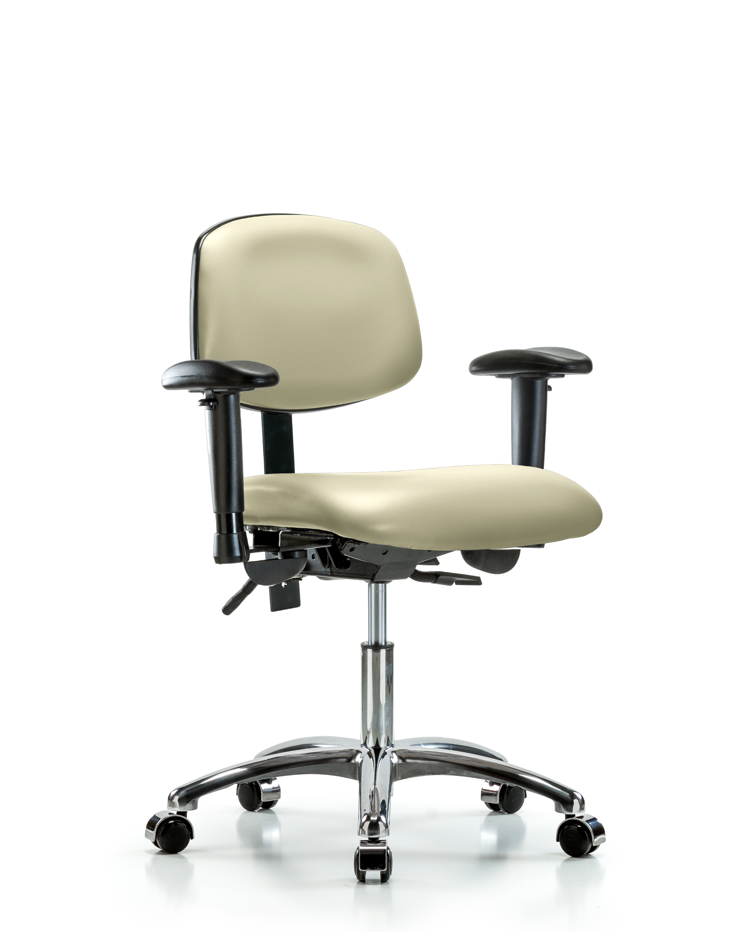 Rutledge Vinyl Chair Chrome - Desk Height with Adjustable Arms & Casters in Adobe White Trailblazer Vinyl