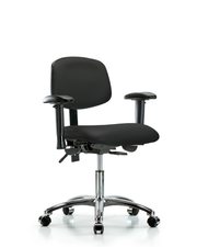 Rutledge Vinyl Chair Chrome - Desk Height with Adjustable Arms & Casters in Black Trailblazer Vinyl