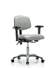 Rutledge Vinyl Chair Chrome - Desk Height with Adjustable Arms & Casters in Dove Trailblazer Vinyl