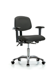 Rutledge Vinyl Chair Chrome - Desk Height with Adjustable Arms & Casters in Charcoal Trailblazer Vinyl