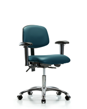 Rutledge Vinyl Chair Chrome - Desk Height with Adjustable Arms & Casters in Marine Blue Supernova Vinyl