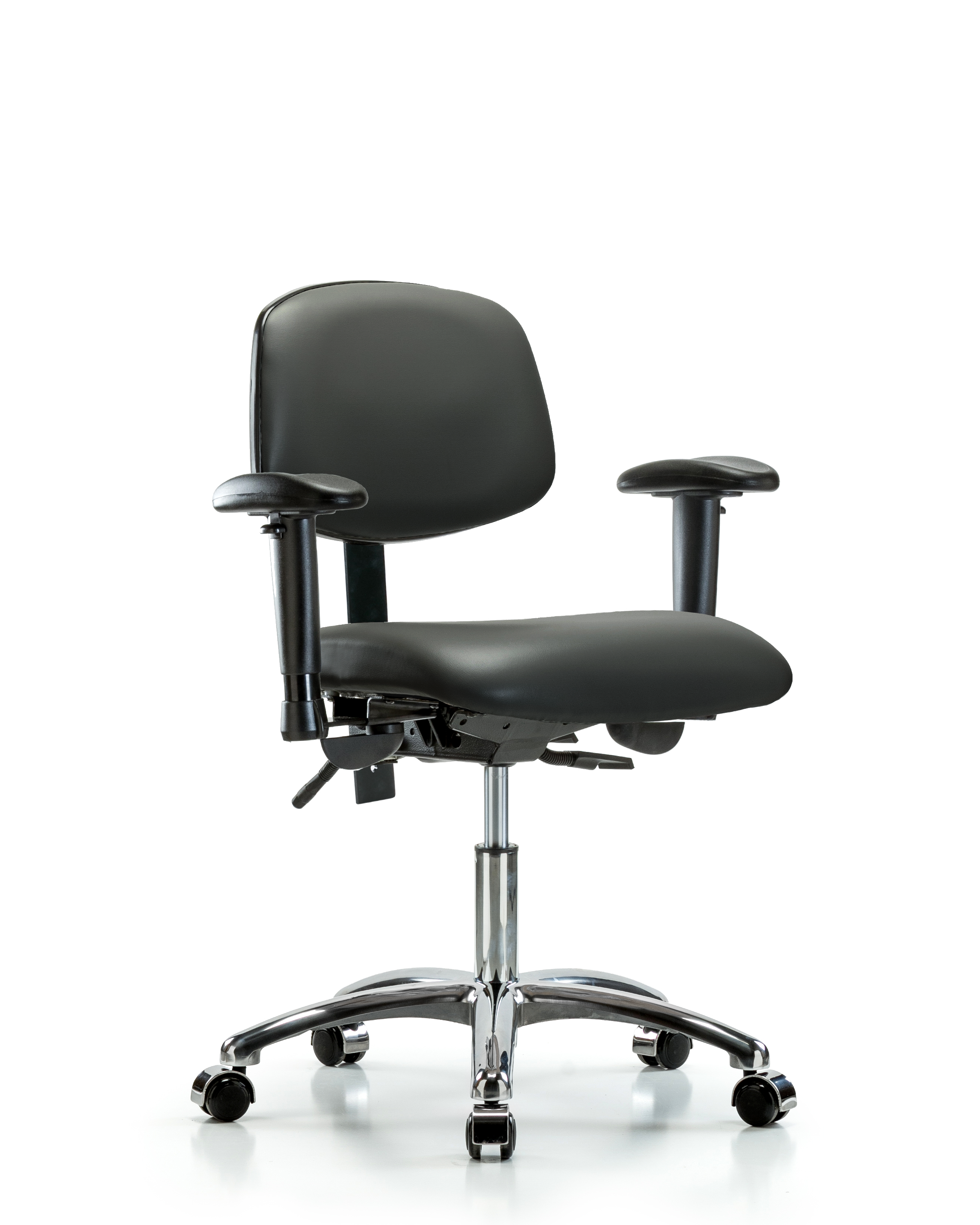 Rutledge Vinyl Chair Chrome - Desk Height with Adjustable Arms & Casters in Carbon Supernova Vinyl