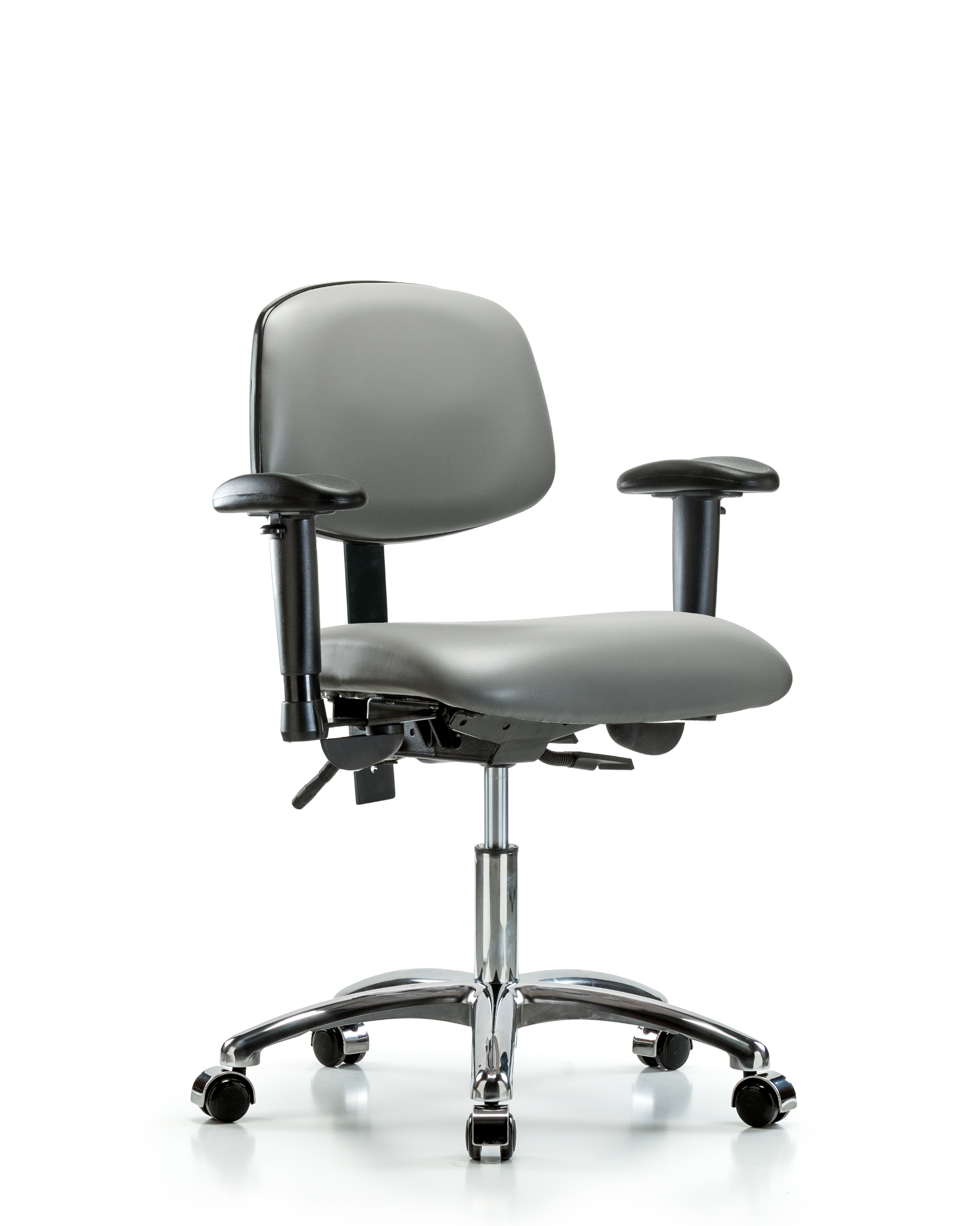 Rutledge Vinyl Chair Chrome - Desk Height with Adjustable Arms & Casters in Sterling Supernova Vinyl