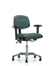 Rutledge Vinyl Chair Chrome - Desk Height with Adjustable Arms & Stationary Glides in Colonial Blue Trailblazer Vinyl