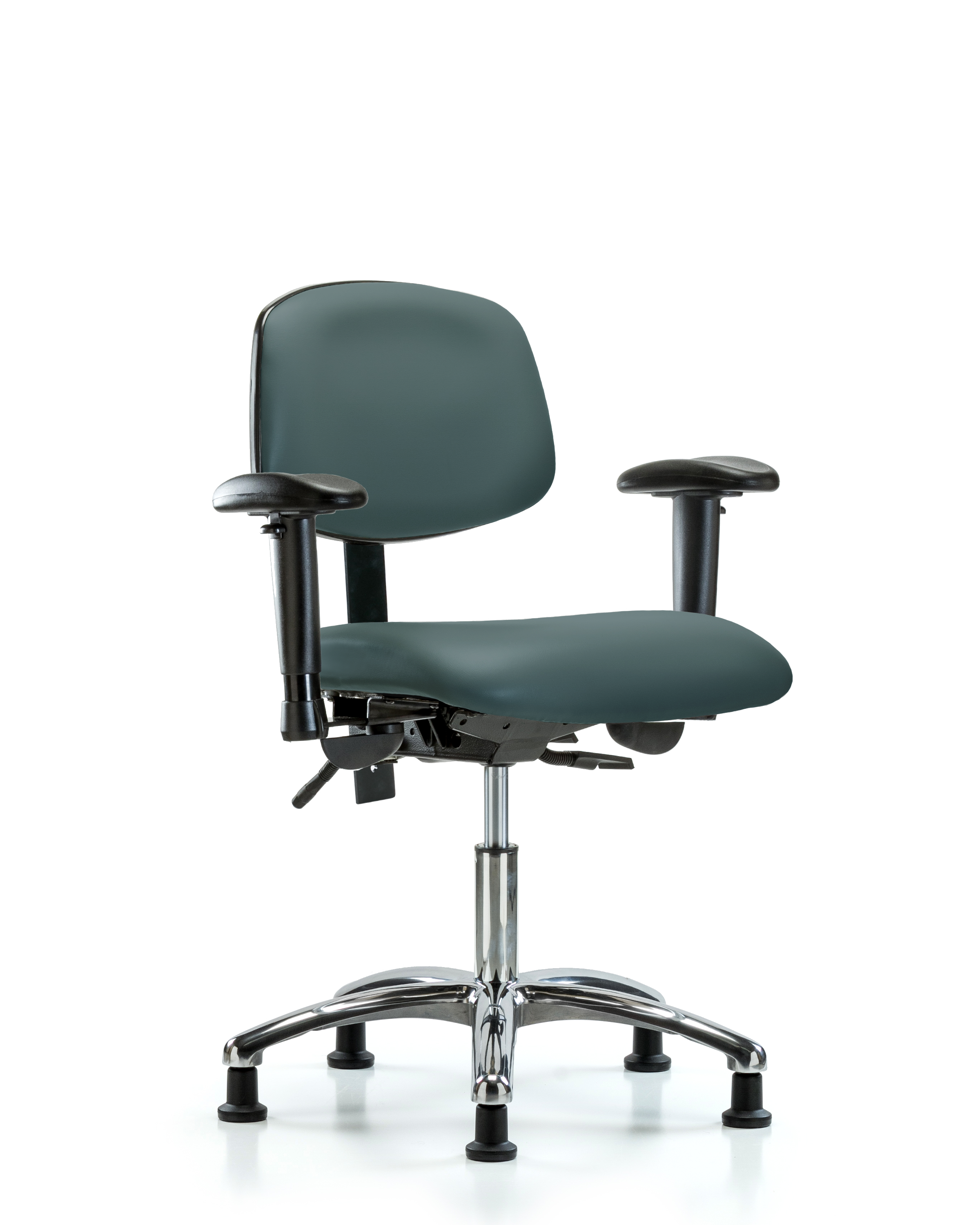 Rutledge Vinyl Chair Chrome - Desk Height with Adjustable Arms & Stationary Glides in Colonial Blue Trailblazer Vinyl