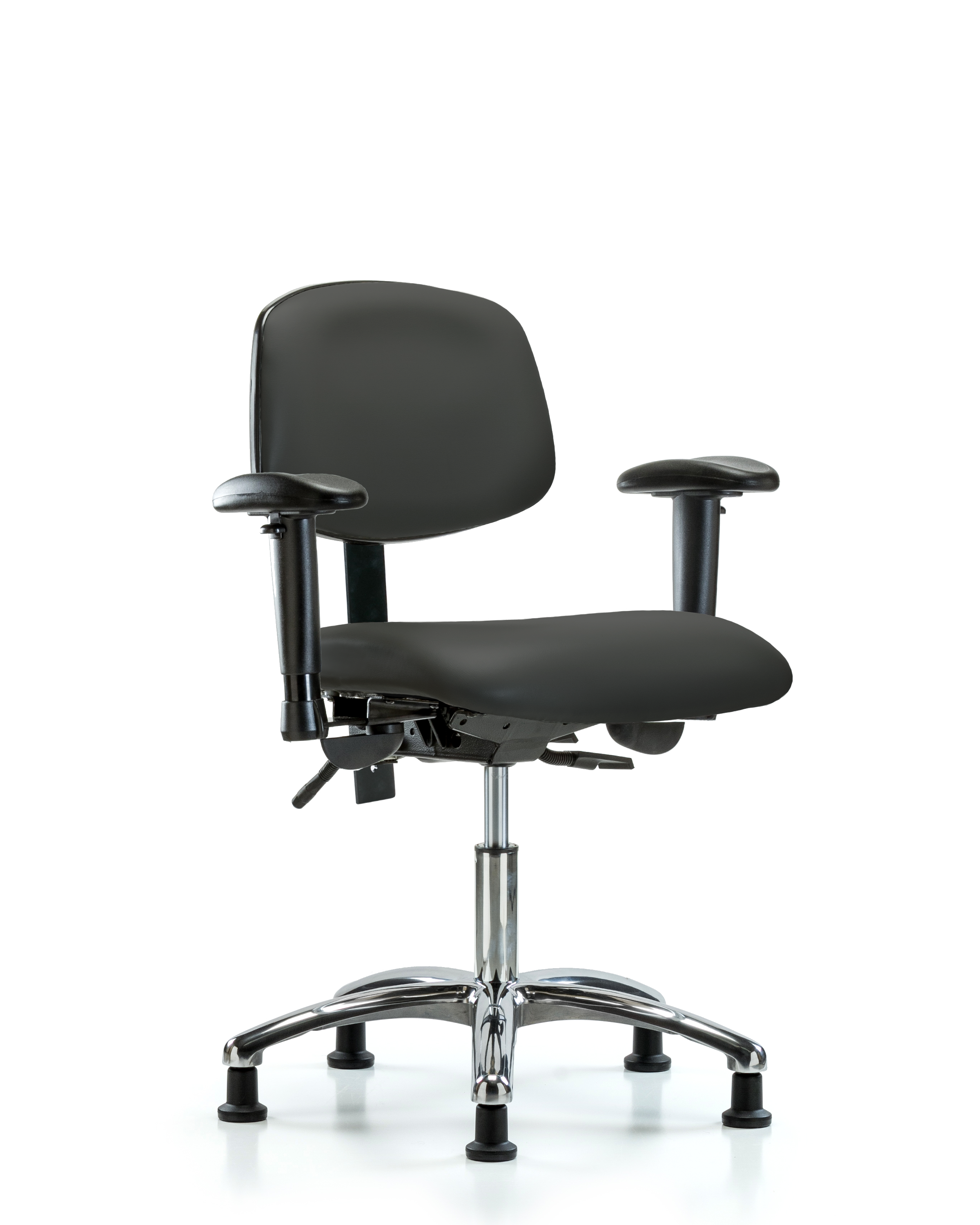 Rutledge Vinyl Chair Chrome - Desk Height with Adjustable Arms & Stationary Glides in Charcoal Trailblazer Vinyl