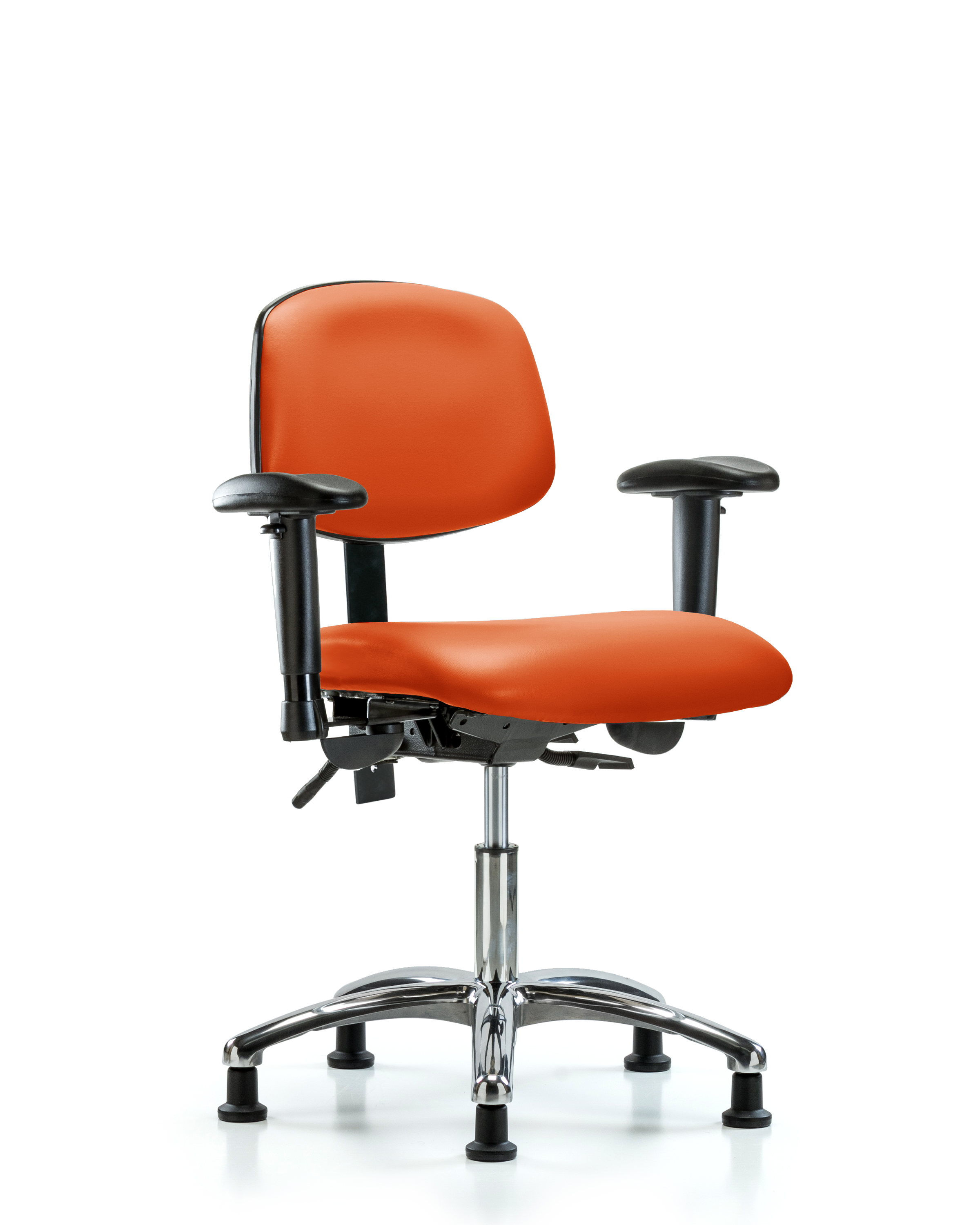 Rutledge Vinyl Chair Chrome - Desk Height with Adjustable Arms & Stationary Glides in Orange Kist Trailblazer Vinyl