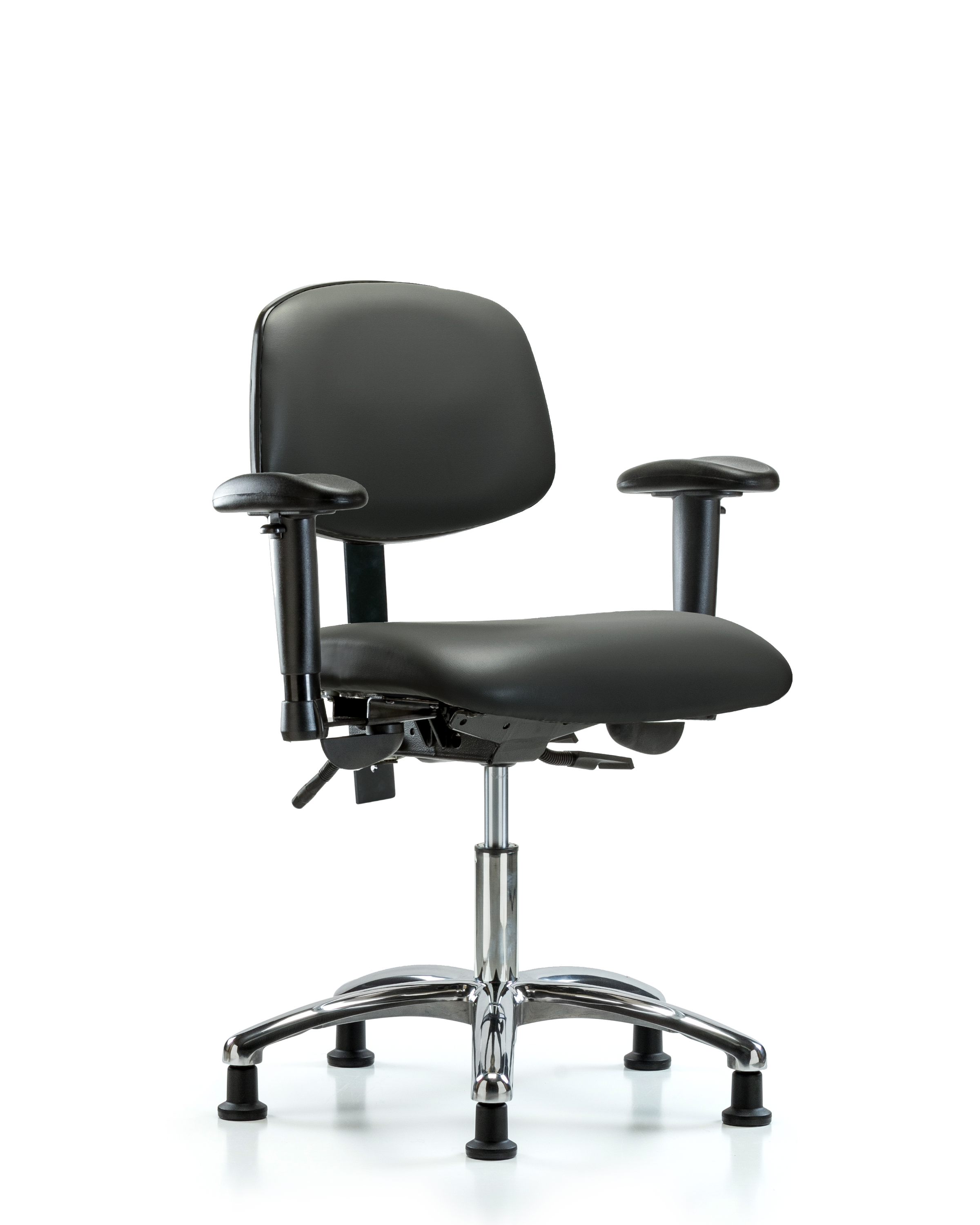 Rutledge Vinyl Chair Chrome - Desk Height with Adjustable Arms & Stationary Glides in Carbon Supernova Vinyl