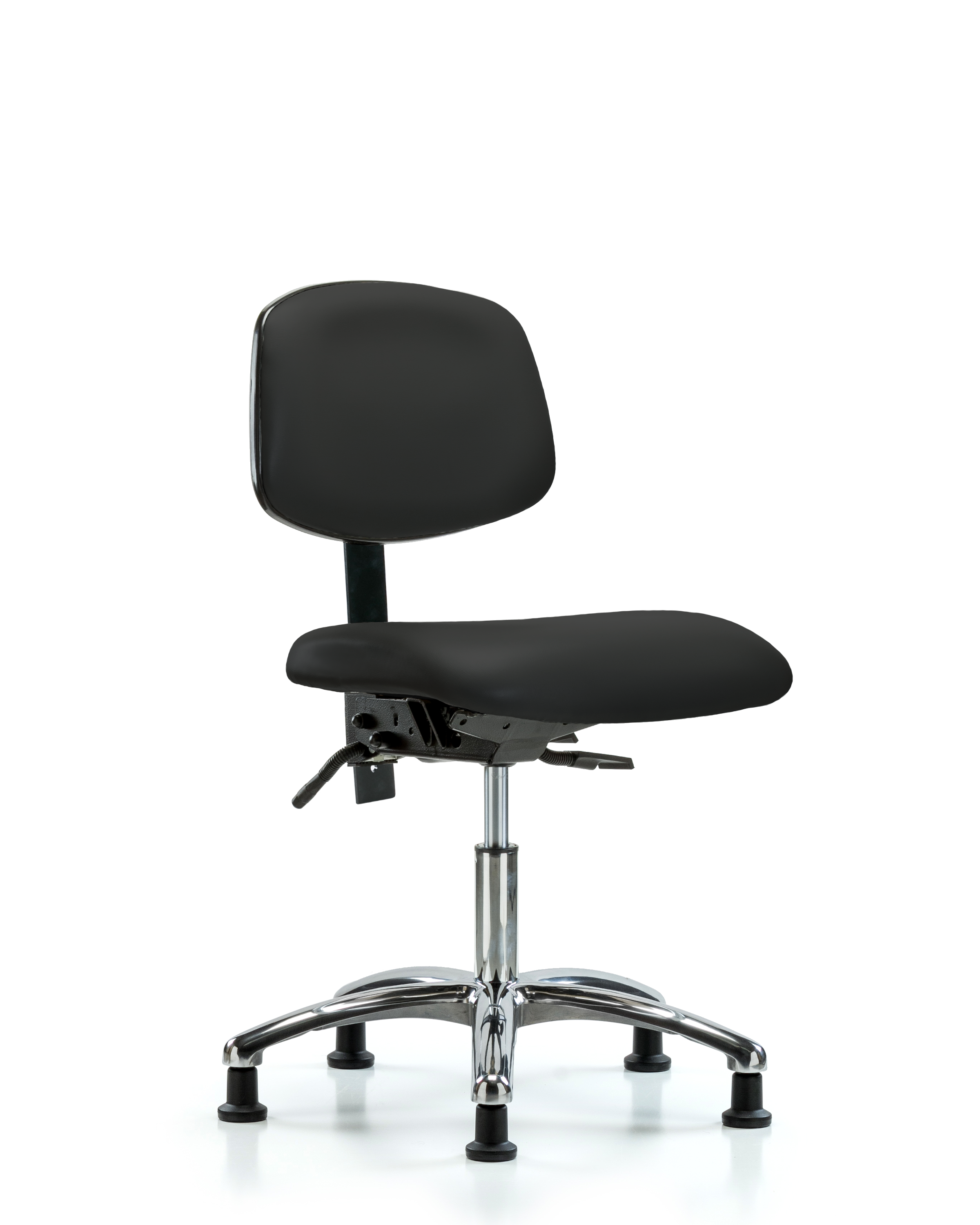 Rutledge Vinyl Chair Chrome - Desk Height with Seat Tilt & Stationary Glides in Black Trailblazer Vinyl