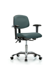 Rutledge Vinyl Chair Chrome - Desk Height with Seat Tilt, Adjustable Arms, & Casters in Colonial Blue Trailblazer Vinyl