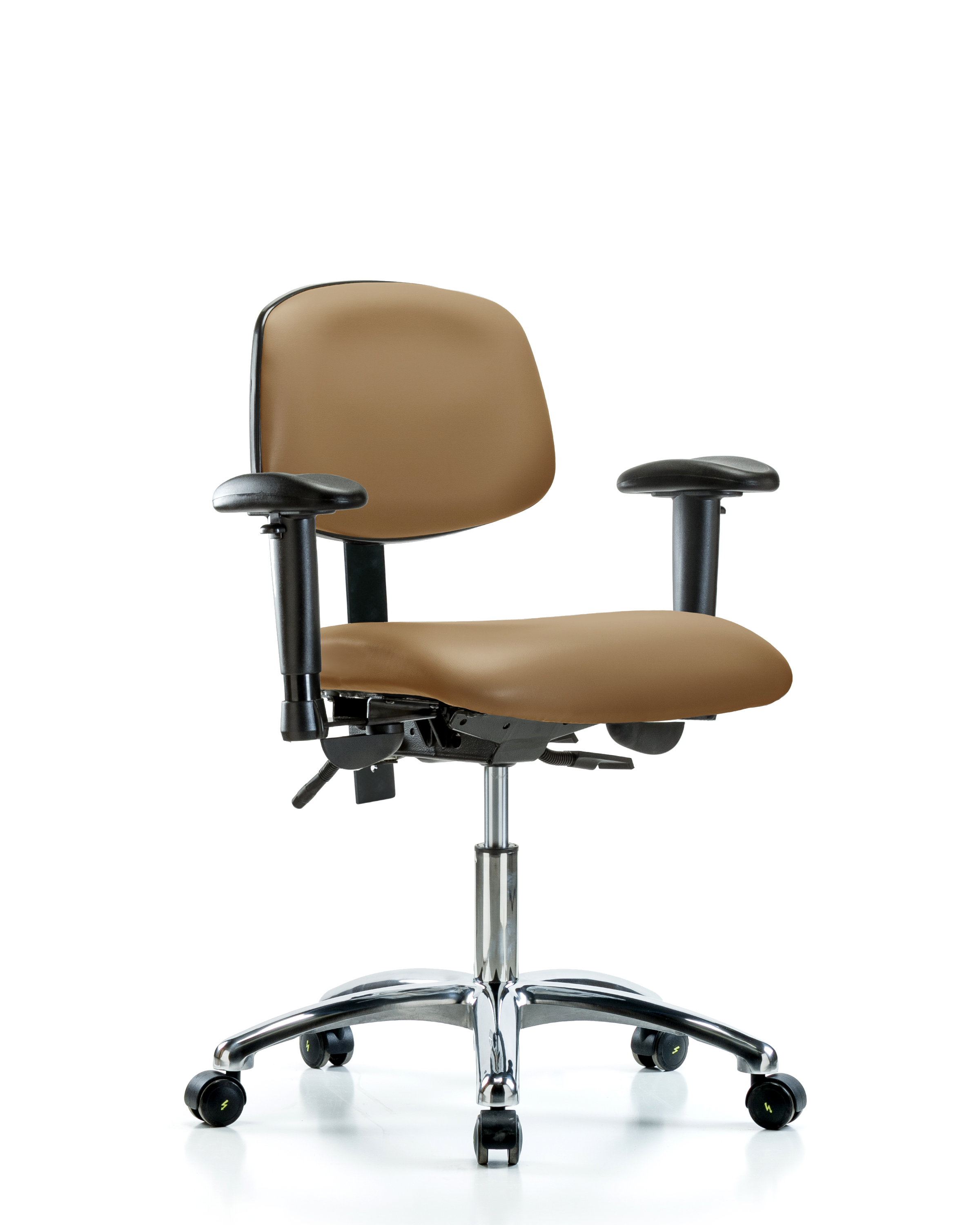 Rutledge Vinyl Chair Chrome - Desk Height with Seat Tilt, Adjustable Arms, & Casters in Taupe Trailblazer Vinyl