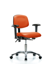 Rutledge Vinyl Chair Chrome - Desk Height with Seat Tilt, Adjustable Arms, & Casters in Orange Kist Trailblazer Vinyl