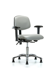 Rutledge Vinyl Chair Chrome - Desk Height with Seat Tilt, Adjustable Arms, & Stationary Glides in Dove Trailblazer Vinyl