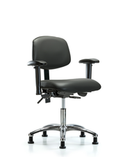 Rutledge Vinyl Chair Chrome - Desk Height with Seat Tilt, Adjustable Arms, & Stationary Glides in Carbon Supernova Vinyl