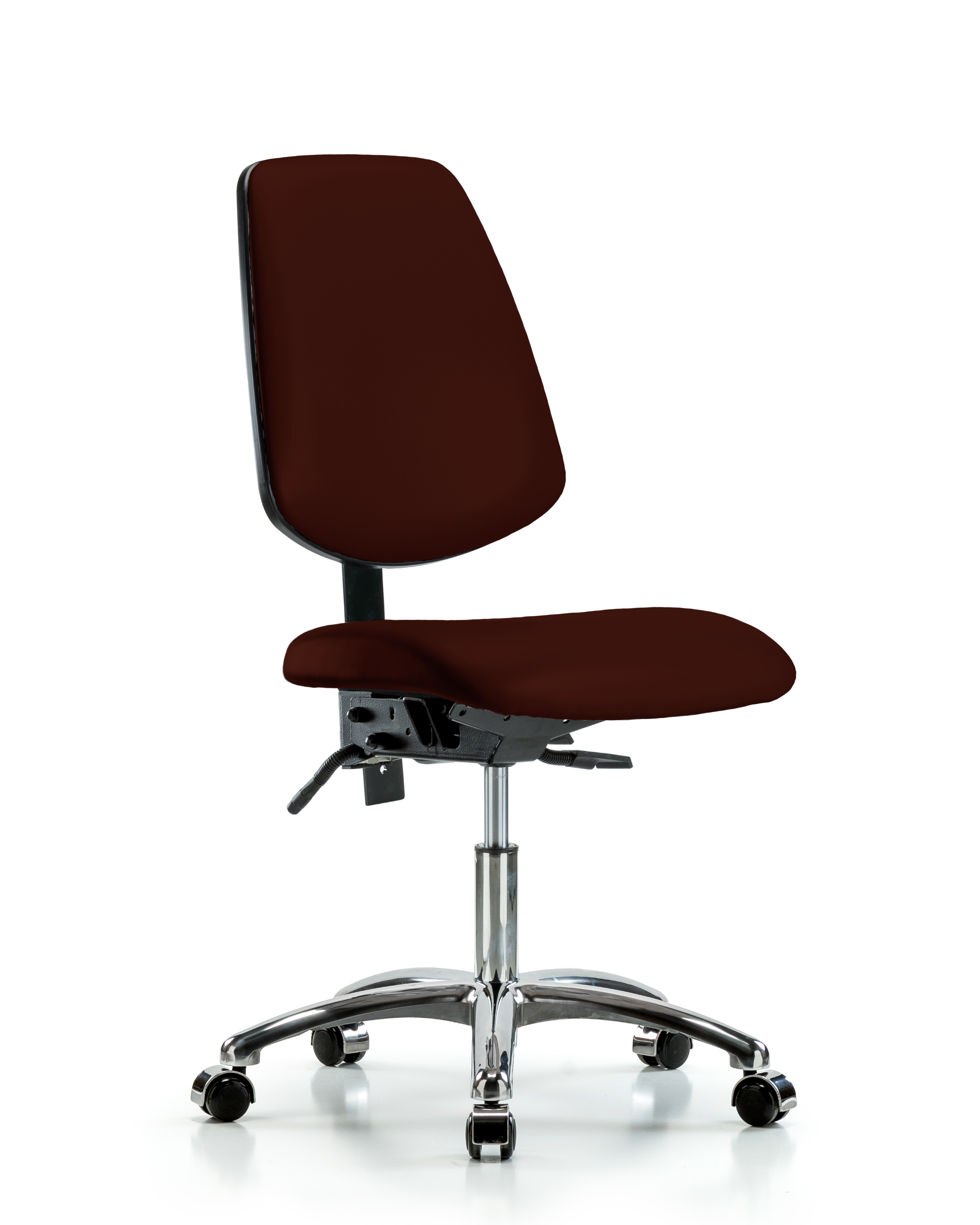 Rutledge Vinyl Chair Chrome - Desk Height with Medium Back & Casters in Burgundy Trailblazer Vinyl