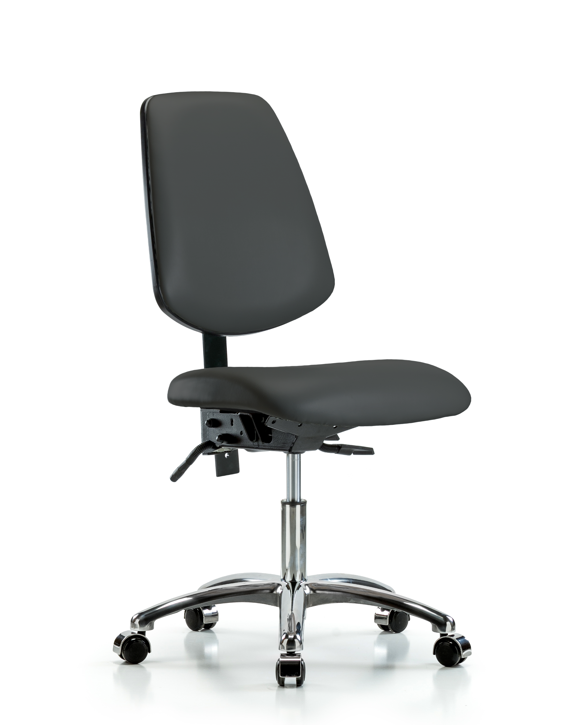 Rutledge Vinyl Chair Chrome - Desk Height with Medium Back & Casters in Charcoal Trailblazer Vinyl