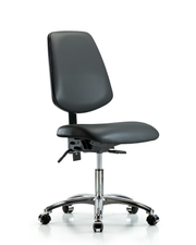 Rutledge Vinyl Chair Chrome - Desk Height with Medium Back & Casters in Carbon Supernova Vinyl