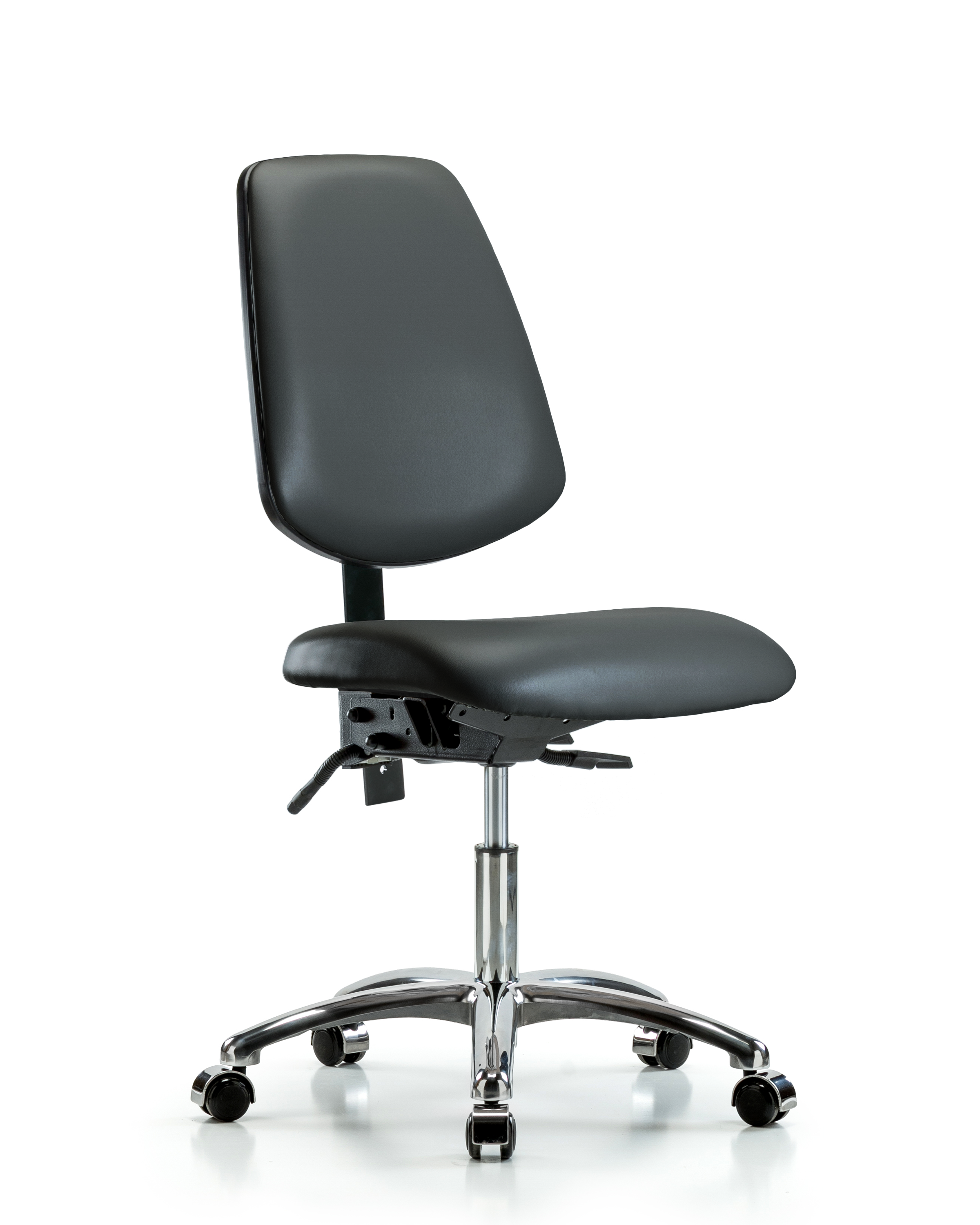 Rutledge Vinyl Chair Chrome - Desk Height with Medium Back & Casters in Carbon Supernova Vinyl