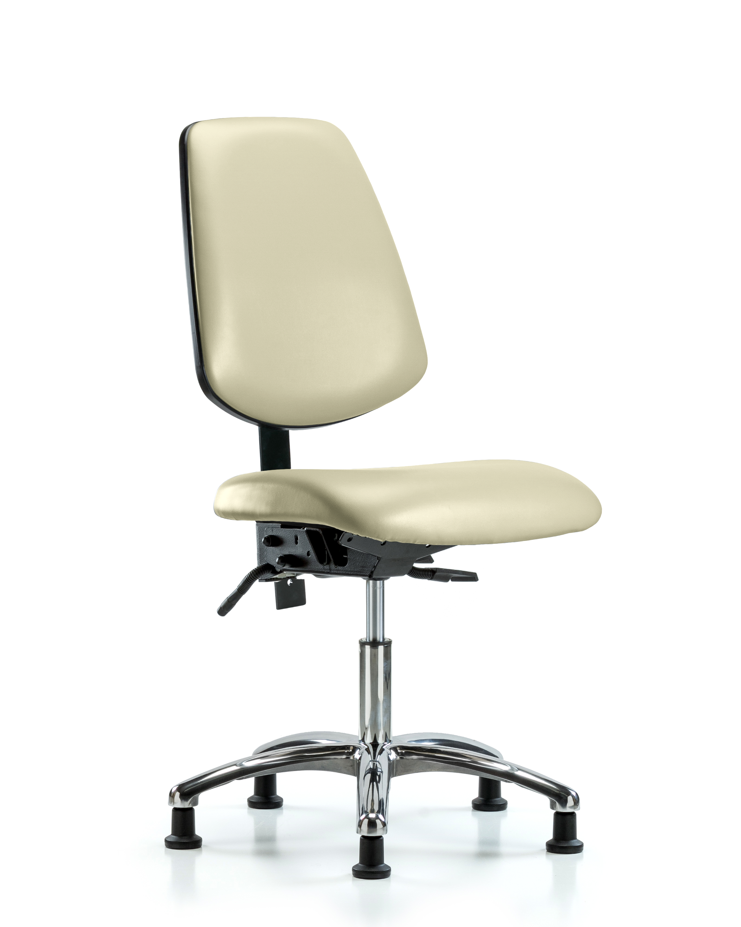 Rutledge Vinyl Chair Chrome - Desk Height with Medium Back & Stationary Glides in Adobe White Trailblazer Vinyl