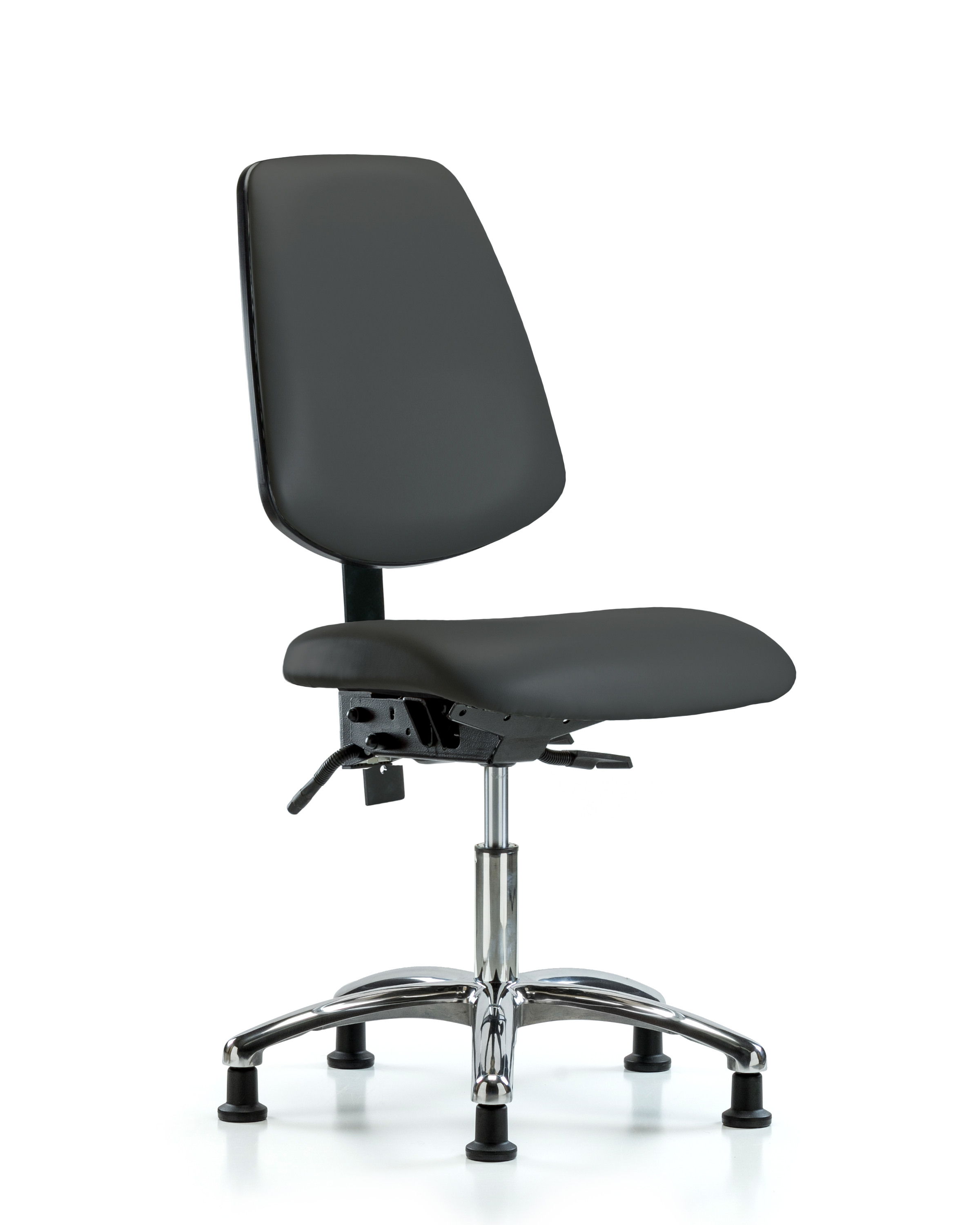 Rutledge Vinyl Chair Chrome - Desk Height with Medium Back & Stationary Glides in Charcoal Trailblazer Vinyl