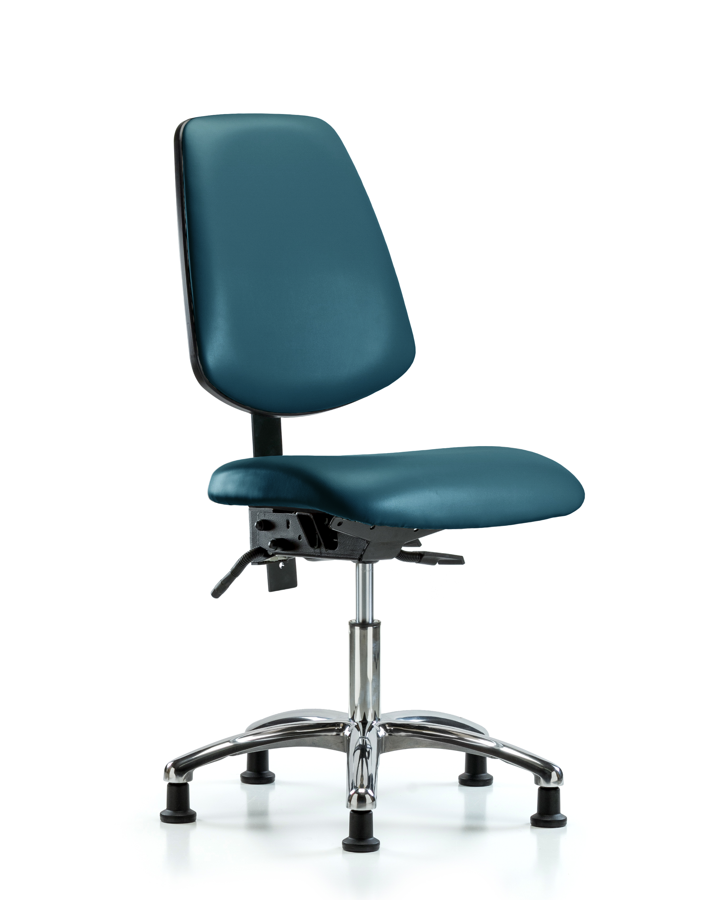 Rutledge Vinyl Chair Chrome - Desk Height with Medium Back & Stationary Glides in Marine Blue Supernova Vinyl