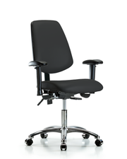 Rutledge Vinyl Chair Chrome - Desk Height with Medium Back, Adjustable Arms, & Casters in Black Trailblazer Vinyl
