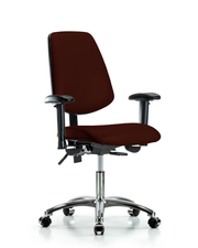 Rutledge Vinyl Chair Chrome - Desk Height with Medium Back, Adjustable Arms, & Casters in Burgundy Trailblazer Vinyl