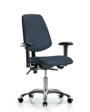 Rutledge Vinyl Chair Chrome - Desk Height with Medium Back, Adjustable Arms, & Casters in Imperial Blue Trailblazer Vinyl