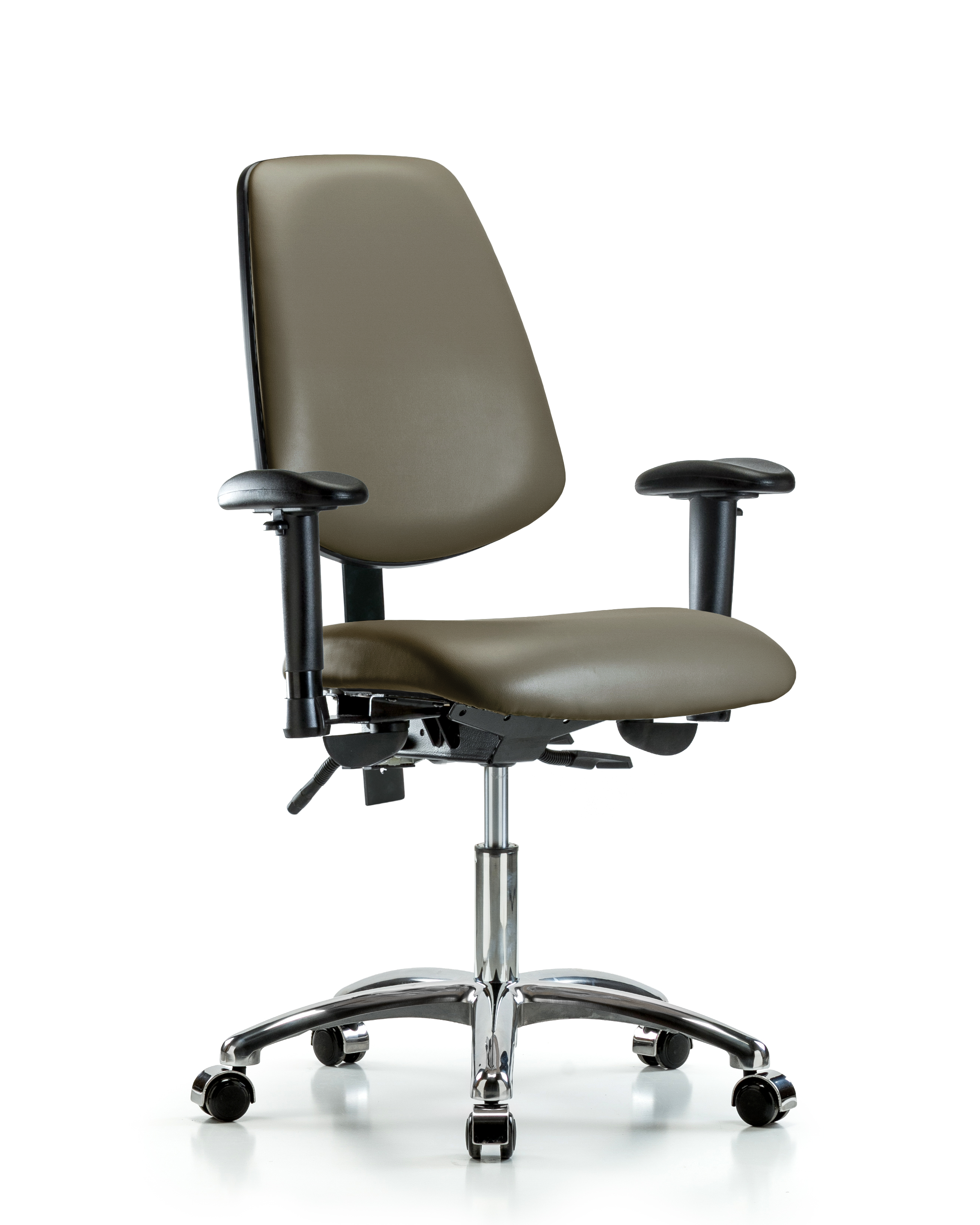 Rutledge Vinyl Chair Chrome - Desk Height with Medium Back, Adjustable Arms, & Casters in Taupe Supernova Vinyl