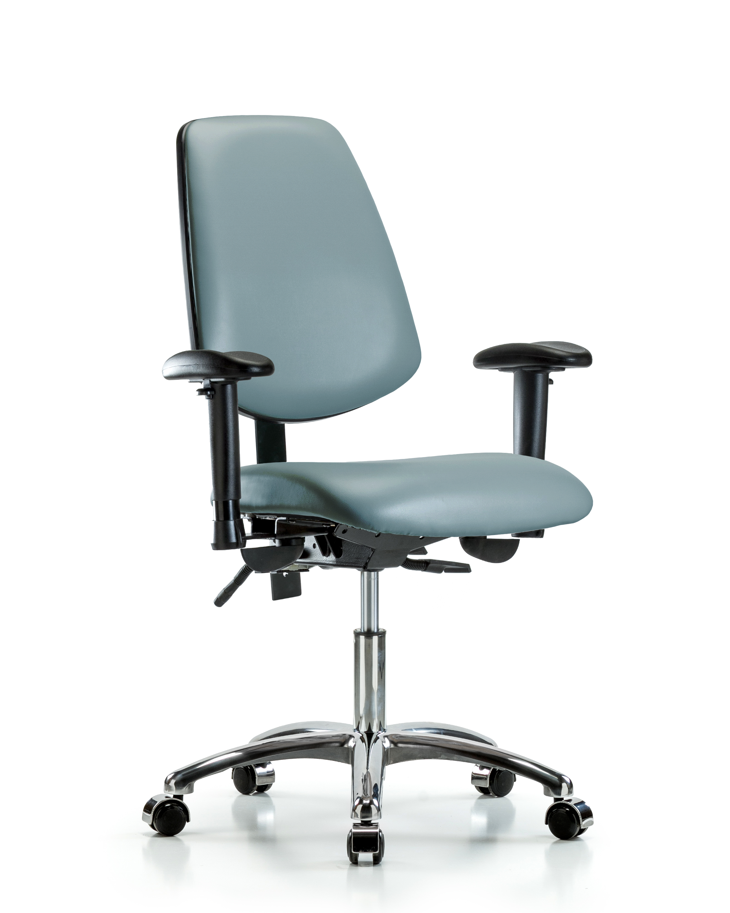 Rutledge Vinyl Chair Chrome - Desk Height with Medium Back, Adjustable Arms, & Casters in Storm Supernova Vinyl
