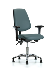 Rutledge Vinyl Chair Chrome - Desk Height with Medium Back, Adjustable Arms, & Stationary Glides in Colonial Blue Trailblazer Vinyl
