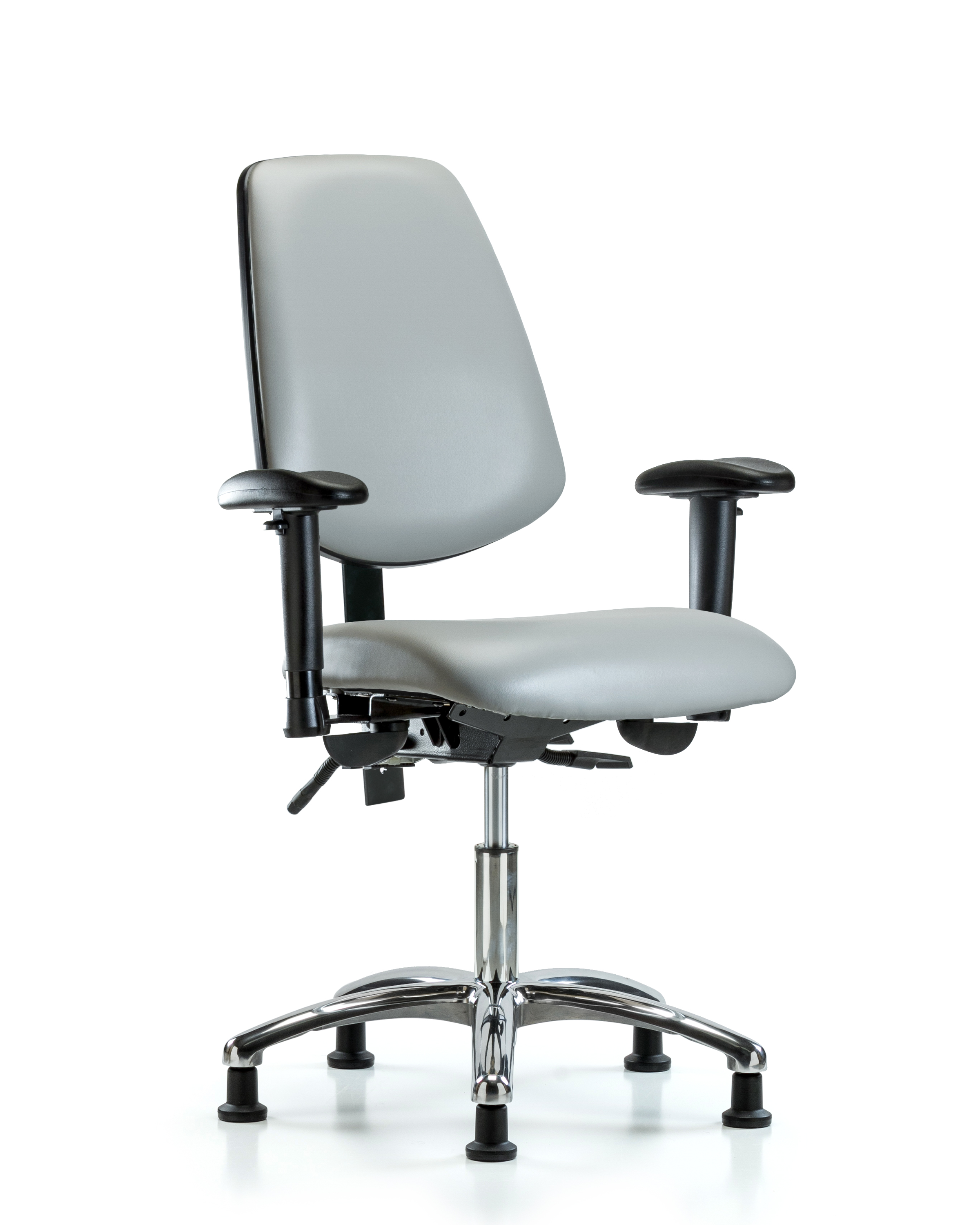 Rutledge Vinyl Chair Chrome - Desk Height with Medium Back, Adjustable Arms, & Stationary Glides in Dove Trailblazer Vinyl