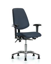 Rutledge Vinyl Chair Chrome - Desk Height with Medium Back, Adjustable Arms, & Stationary Glides in Imperial Blue Trailblazer Vinyl