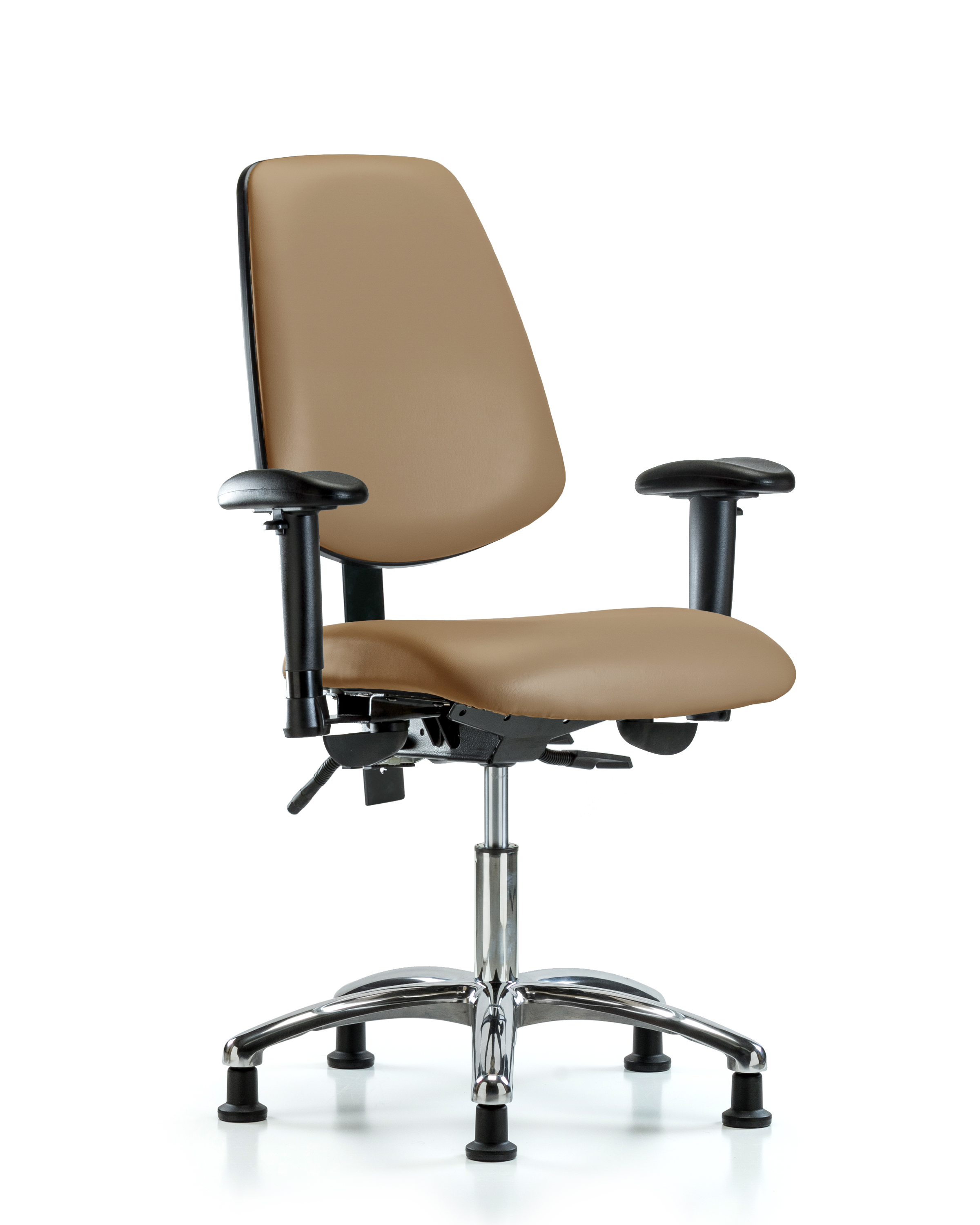 Rutledge Vinyl Chair Chrome - Desk Height with Medium Back, Adjustable Arms, & Stationary Glides in Taupe Trailblazer Vinyl