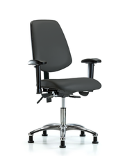 Rutledge Vinyl Chair Chrome - Desk Height with Medium Back, Adjustable Arms, & Stationary Glides in Charcoal Trailblazer Vinyl