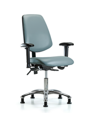 Rutledge Vinyl Chair Chrome - Desk Height with Medium Back, Adjustable Arms, & Stationary Glides in Storm Supernova Vinyl