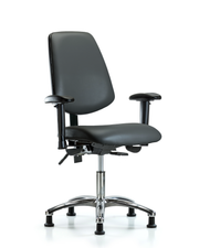 Rutledge Vinyl Chair Chrome - Desk Height with Medium Back, Adjustable Arms, & Stationary Glides in Carbon Supernova Vinyl