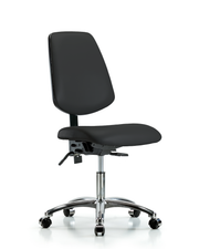 Rutledge Vinyl Chair Chrome - Desk Height with Medium Back, Seat Tilt, & Casters in Black Trailblazer Vinyl